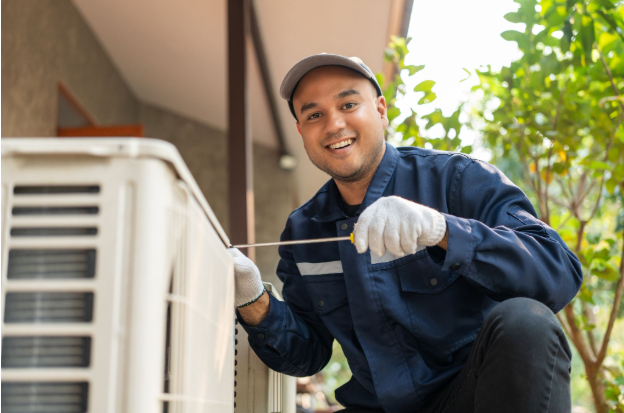 HVAC service in Alexandria, VA working on an outdoor fix repair.